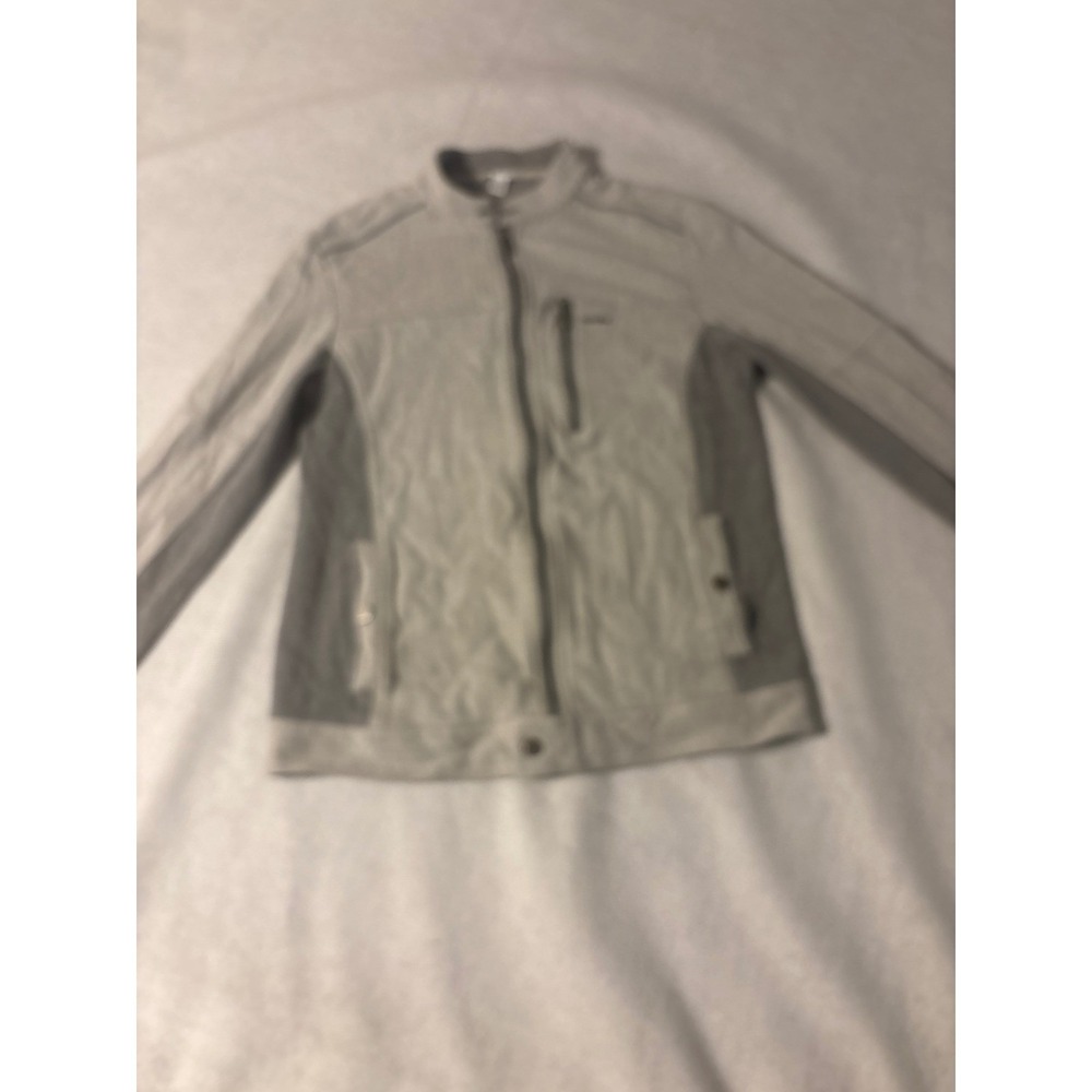Calvin Klein Mens Grey Herringbone Full Zip Jacket Mock Neck‎ Ribbed Panels Sz M